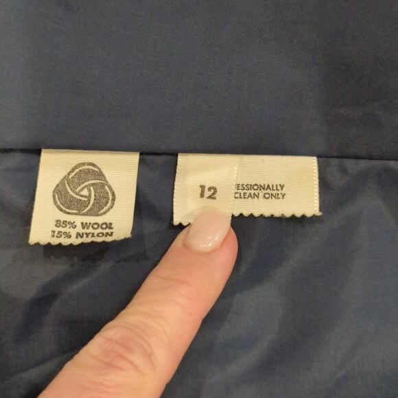 Davis of Boston Vintage Navy Wool Coat Size 12 Brooch Classic Mid Calf Length - Picture 9 of 10